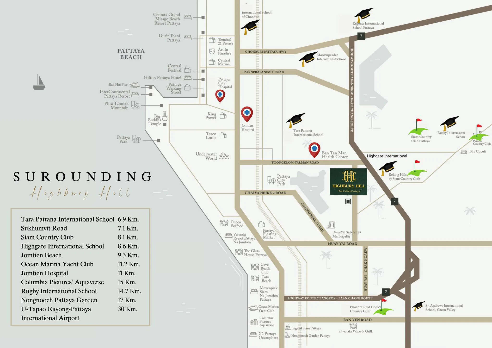 Highbury Hill location map — Pattaya Jomtien surrounding area